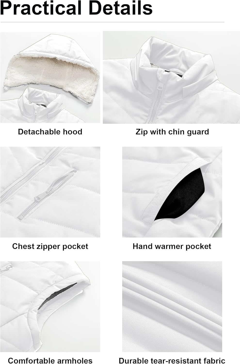 Pursky Women's Winter Vest Sherpa Fleece Lined Puffer Vest Warm Lightweight Sleeveless Jackets With Removable Hood - Image 6