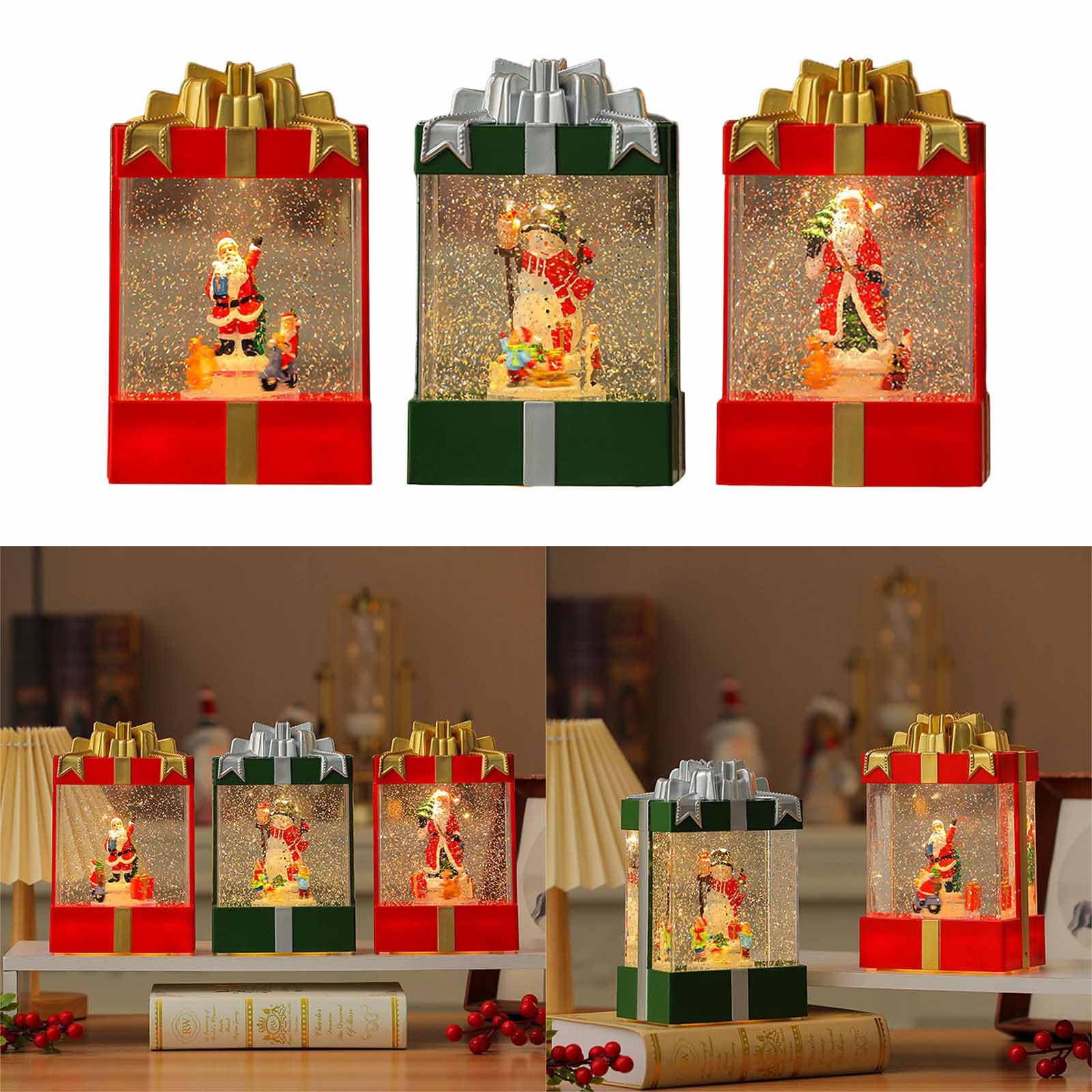 Weihnachts Schneekugel Lichterkette mit Weihnachtsmann Rentierschlitten Dekorationen, leuchtende Kastenform für Kinder, Kinderzimmer, Dekoration, Baumlichter