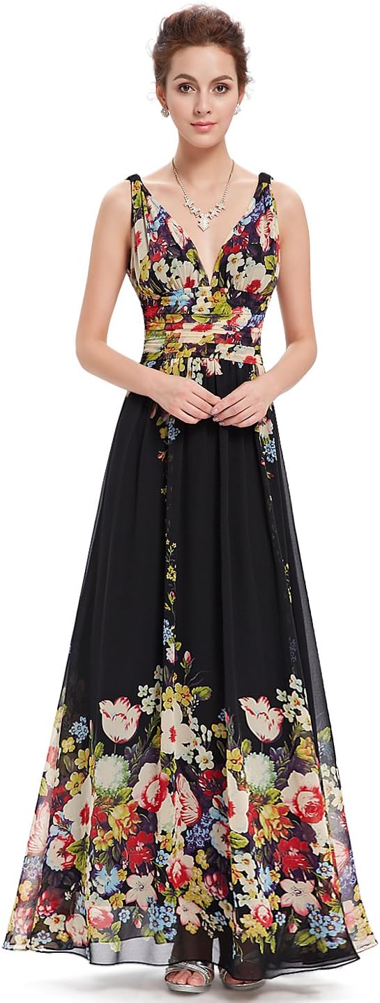 Womens Bridesmaid Dress V-Neck Sleeveless A Line Chiffon Floor Length Formal Dress 09016