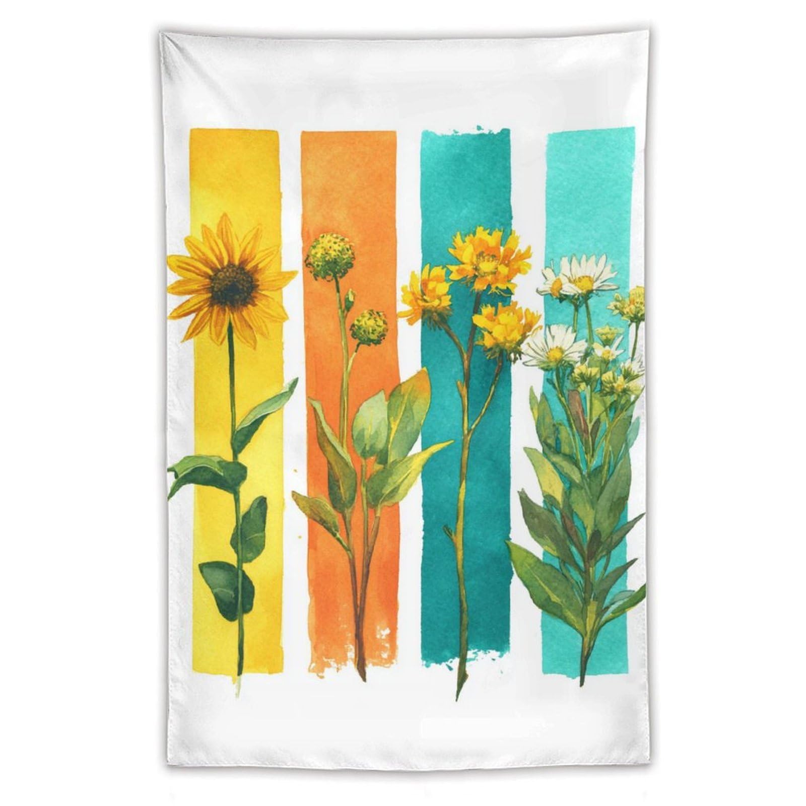 Jubonexis Watercolor Four Vertical Abstract Flowers Tapestry Polyester Aesthetic Wall Hanging Bedroom Living Room Dorm Decor 40"x60"