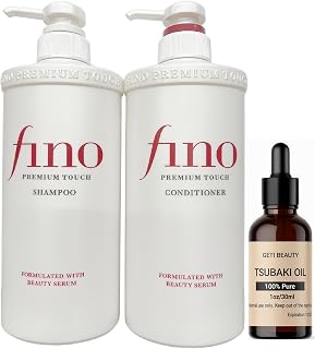 Tsubaki Pure Oil 1oz with Fino Premium Touch Shampoo & Conditioner Set 550ml/18oz - Hair Care Bundle for Dry Damaged Hair - Moisturizing Formula for Smooth, Silky & Hydrated Results