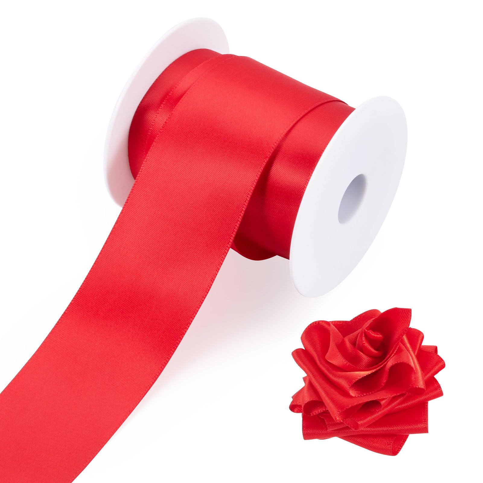 Crafans 10 Yards Red Double Side Satin Ribbons 38MM Wide Solid Colour Satin Ribbons Fabric Ribbon for Gift Wrapping Sewing Project Wedding Decor, Red