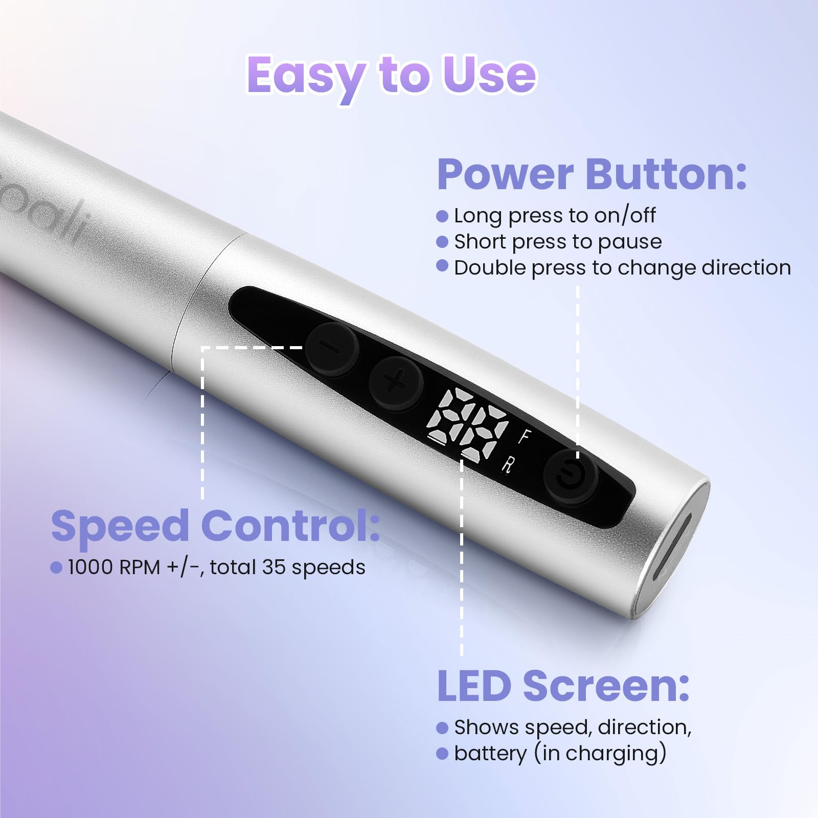 Xoali Torno para Uñas Profesional 35000rpm,13 en 1 Lima Eléctrica Uñas Recargable por USB, Torno Uñas sin Cable con Velocidad Ajustable, Kit de Manicura y Pedicura para Salón de Uñas y Manicura Casera