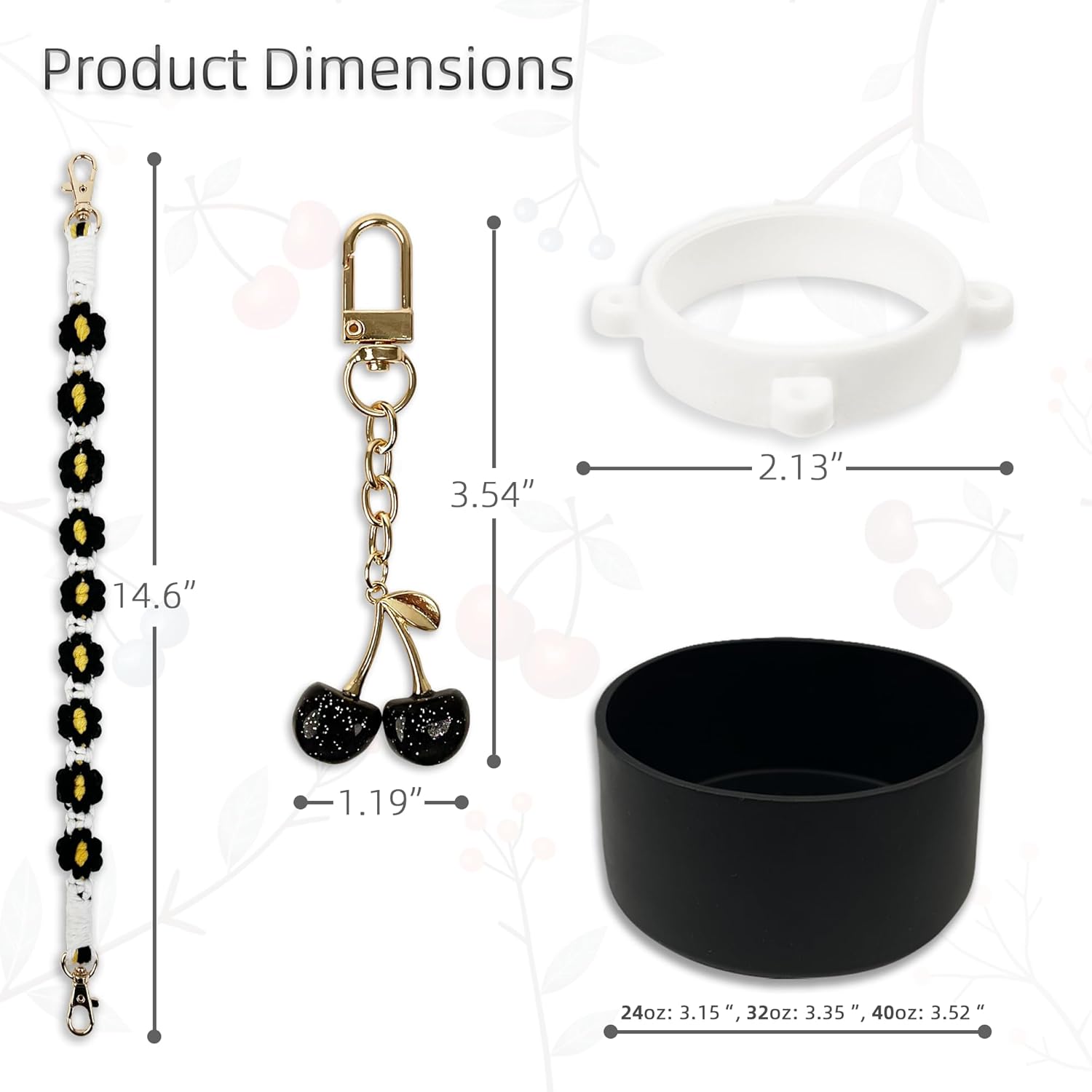 Protective Silicone Boot & Handle Strap Set with Cherry Charm Compatible with Owala Water Bottle 24 oz, 32 oz, 40 oz & Free sip, Non-Slip Cup Holder Base Owala Accessories Set for Pink Tumblers - Image 5