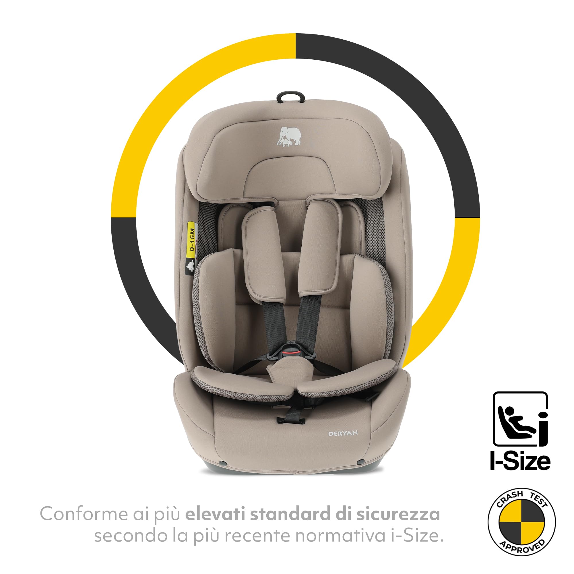 Deryan Carter Seggiolino Auto Bambino I-SIZE 75-150 cm, 9-36 kg, 1,5-12 anni, Gruppo 1/2/3, Testa Regolabile in Altezza 10 Livelli, Protezione Laterale, FWF, Copertura Rimovibile (Con ISOFIX)