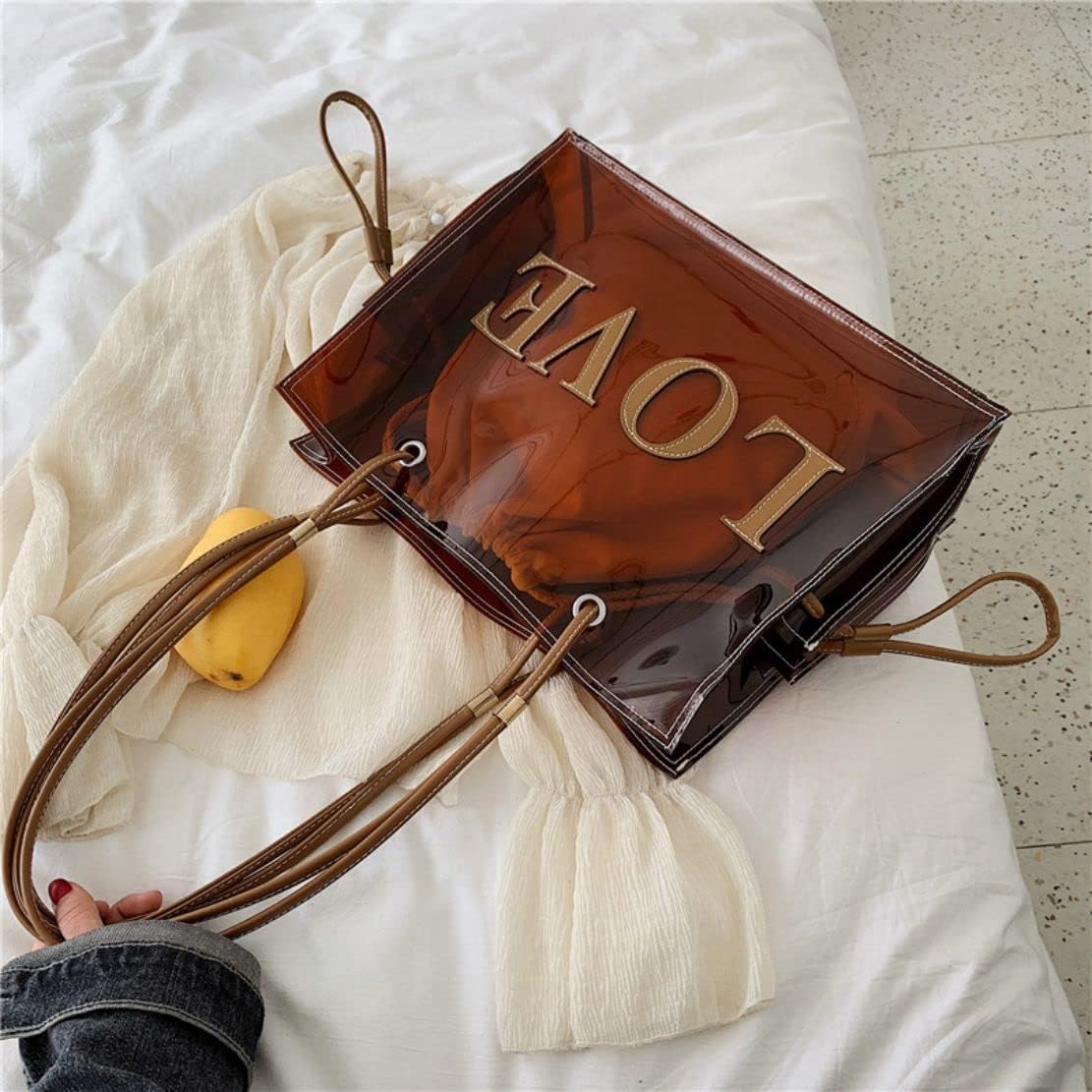 Ulalaza Large Candy Polka Color Clear Shoulder Bag 2 IN 1 Beach Totes Transparent Handbags With Interior Pocket For Women