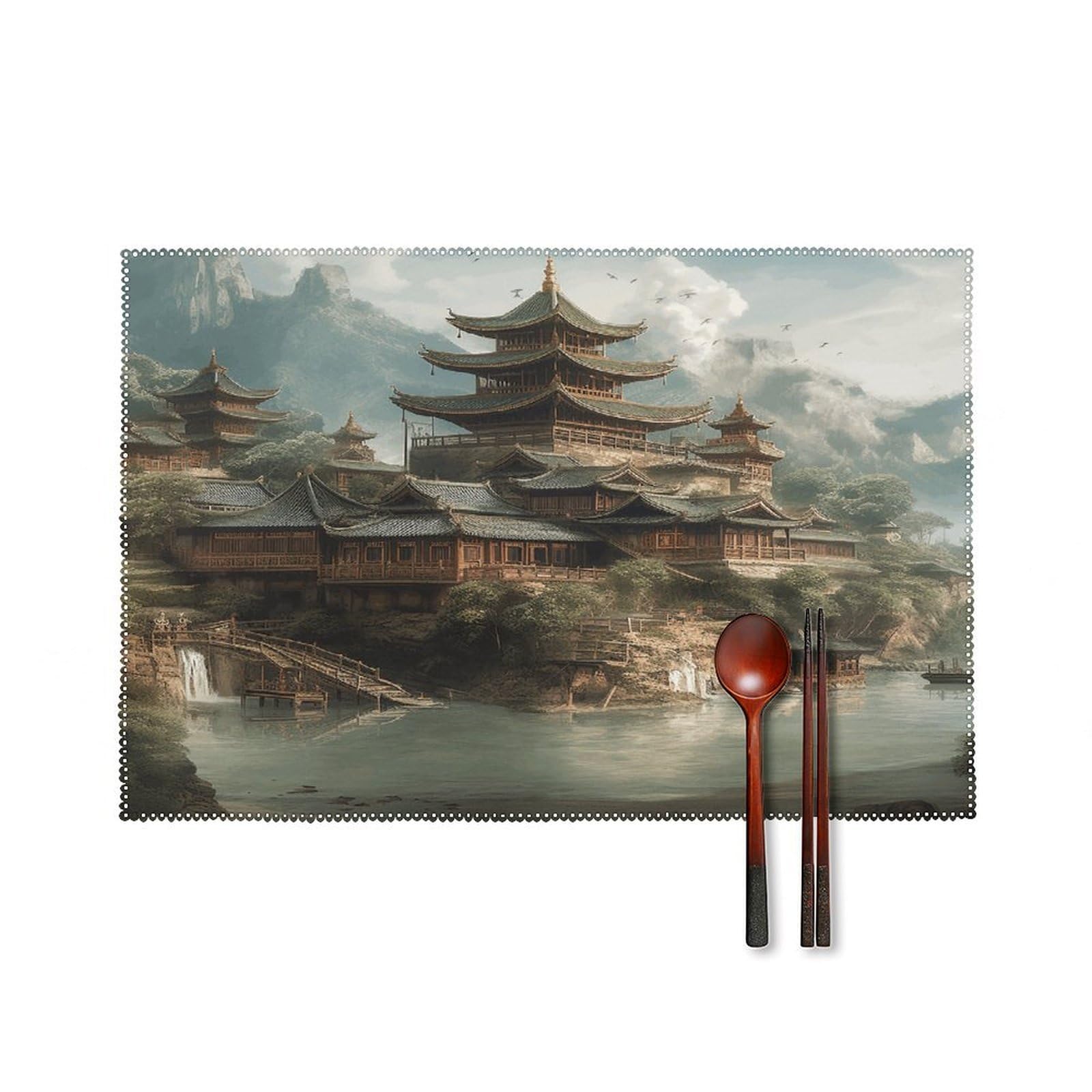 Picture of A River Placemats Set of 6 Heat Resistant Non-Slip Place Mats Washable Wipeable Table Mats Elegant Farmhouse Placemat for Kitchen Dining Outdoor Party Table Decor