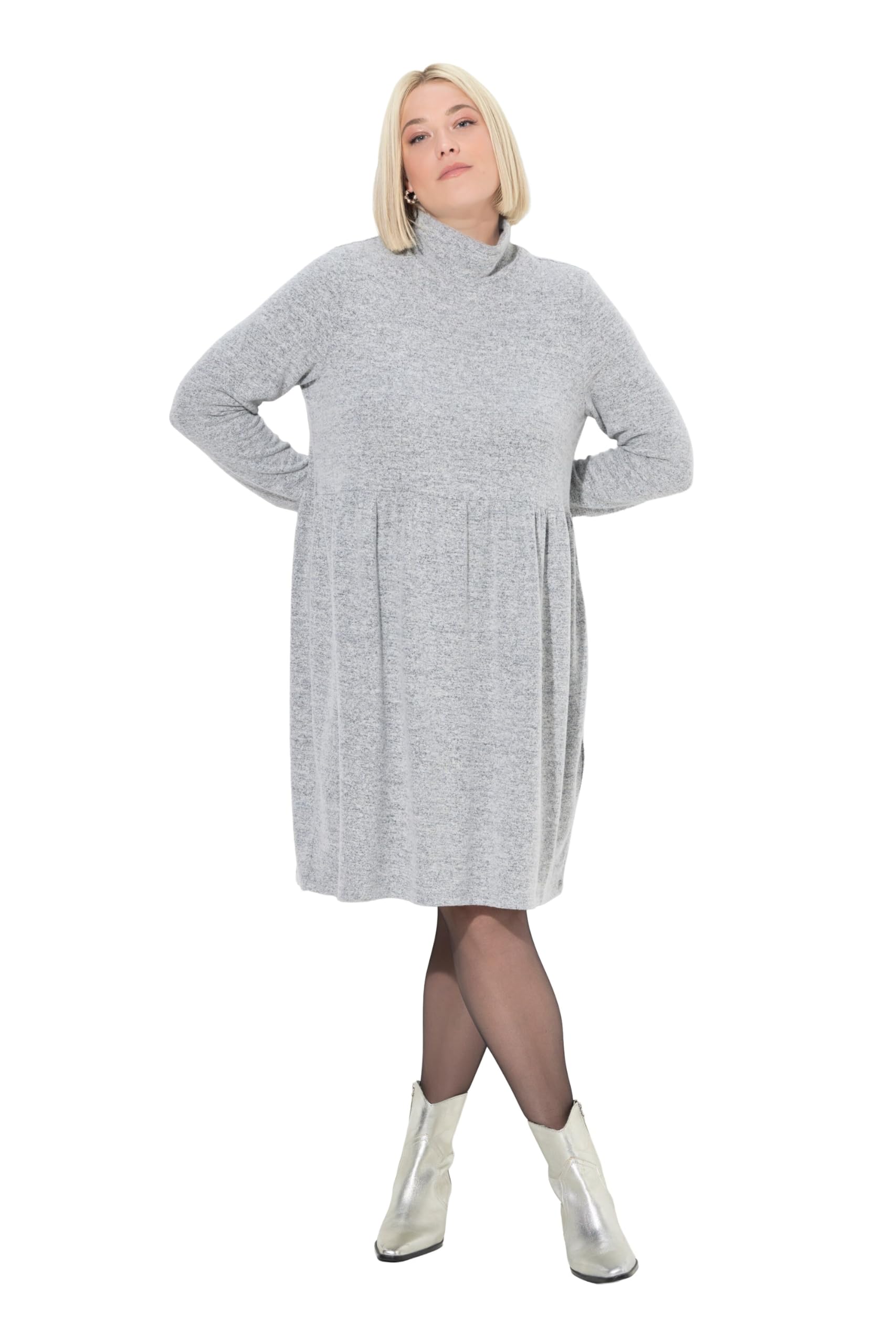 Ulla Popken Damen große Größen Übergrößen Plus Size Strickkleid, A-Linie, Stehkragen, Langarm 844233