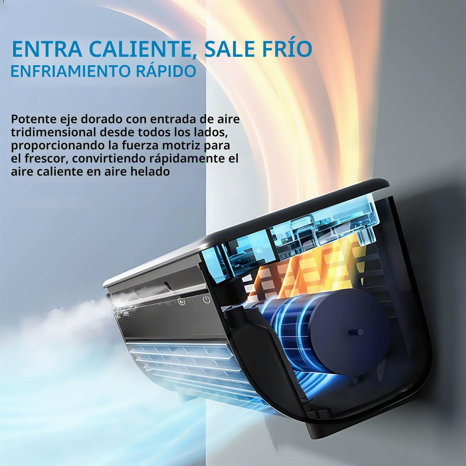 Acondicionador de aire portátil de montaje en pared, ventilador de enfriamiento eléctrico recargable con 3 velocidades para dormitorio, oficina, sala de estar, cocina