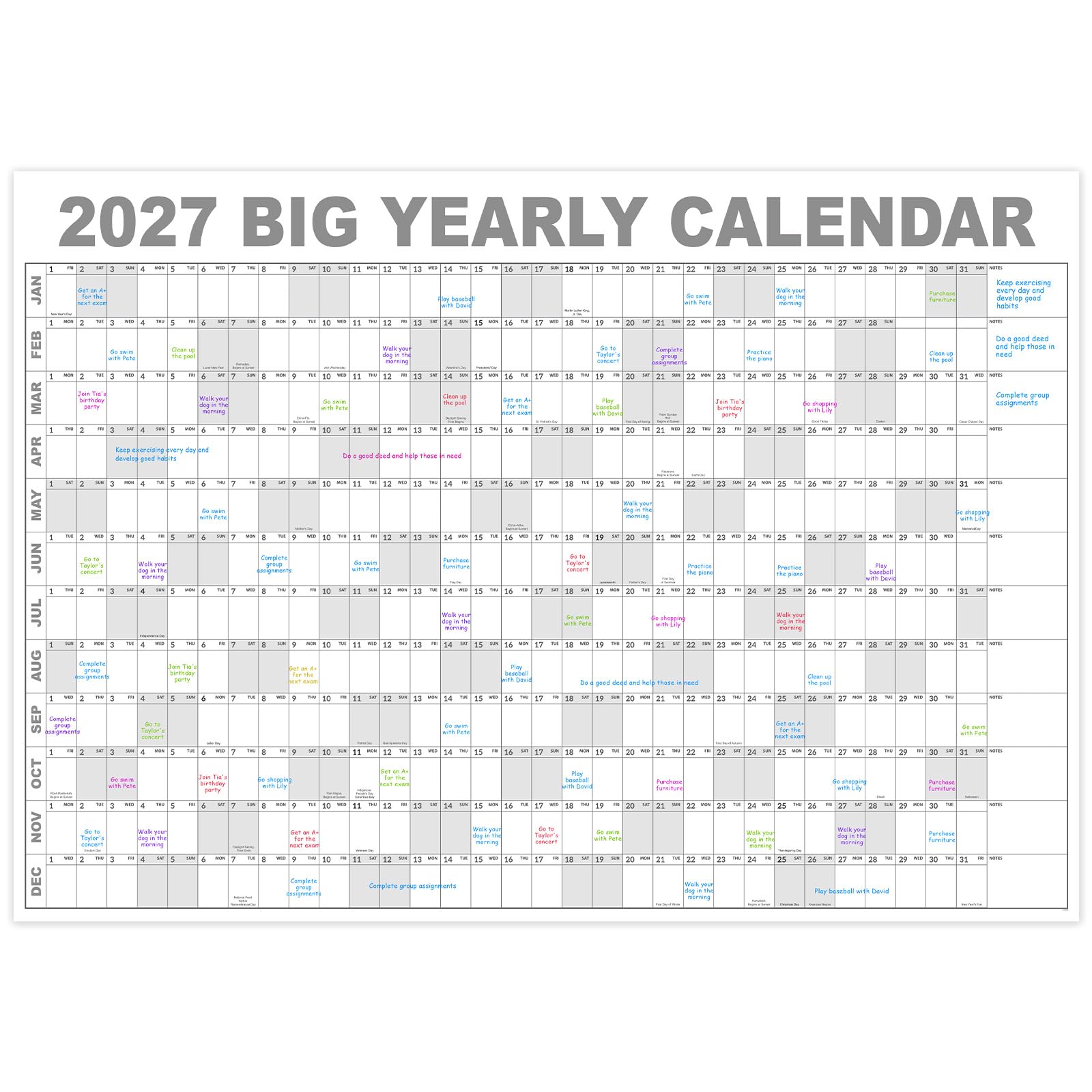 2027 Dry Erase Wall Calendar - Jan 2027- Dec 2027, 35.2" x 50"