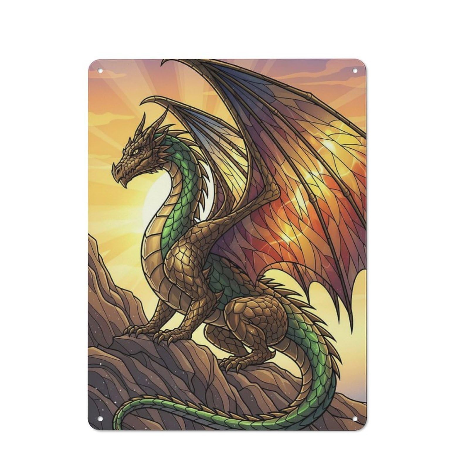 Junmoney Dragon On A Mountain Peak Retro Retro Metal Sign 40X30cm Featuring Garage Wall Decor For Garage, Hobby Room, Office Or Man Cave