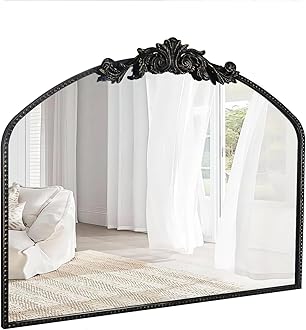 AIXI HOME Vintage Black Arched Mirror 40"X31", Antique Baroque Mantel Mirror with Black Brush Gold Metal Frame, Ornate Wall Mirror for Entryway/Fireplace/Living Room/Hallway/Bathroom/Bedroom