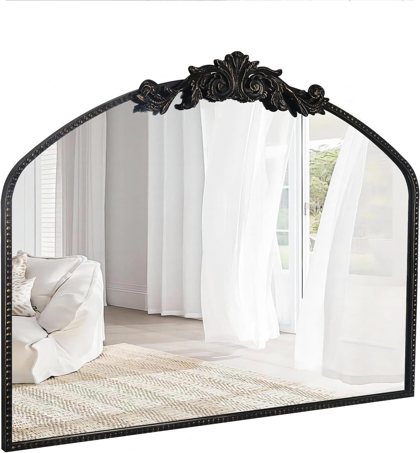 AIXI HOME Vintage Black Arched Mirror 40"X31", Antique Baroque Mantel Wall Mirror with Black Brush Gold Metal Ornate Frame for Entryway/Fireplace/Living Room/Hallway/Bathroom/Bedroom