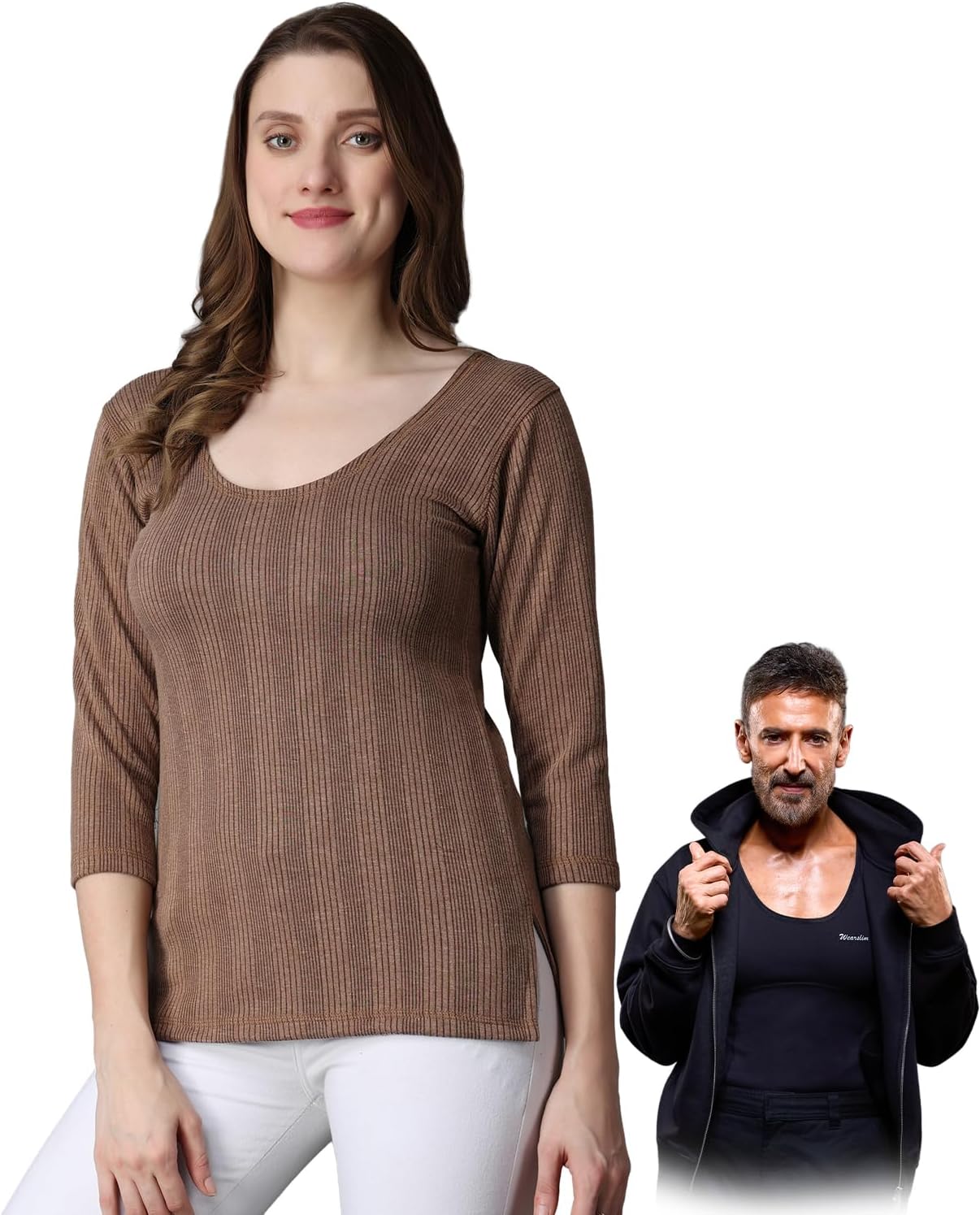 Wearslimยฎ Women's Winter Warmer Thermal Vest 3/4 Sleeves Ultra Soft Scoop Neck Winter Inner Wear Top Johns Underwear