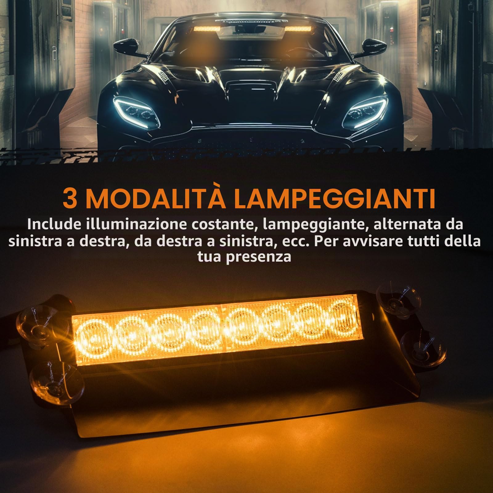 1PC Luce di Emergenza per Auto,12V LED Lampeggiante Emergenza Avvertimento Luci 8 LED Luce stroboscopica per parabrezza Cruscotto Giallo