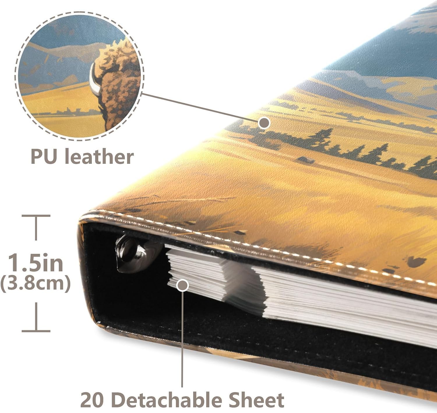 JIPONI American Bison Large Photo Album, DIY Leather Cover Scrapbook Albums for 4x6 5x7 6x8 Pictures, Self Adhesive Memory Book for Wedding, Baby, Family