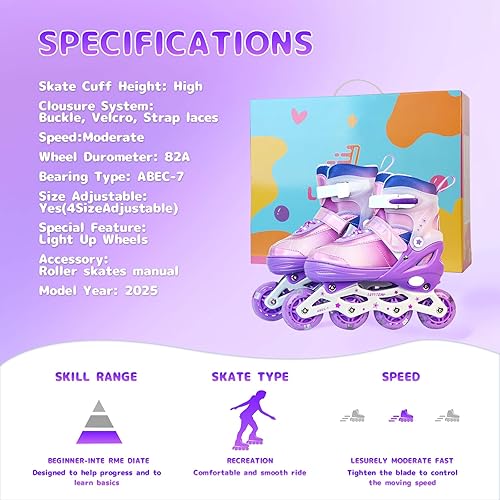 Miniatura 4 de Patines en línea ajustables para niños, niñas y adultos, patines con todas las ruedas que se iluminan para exteriores, para principiantes, jóvenes y
