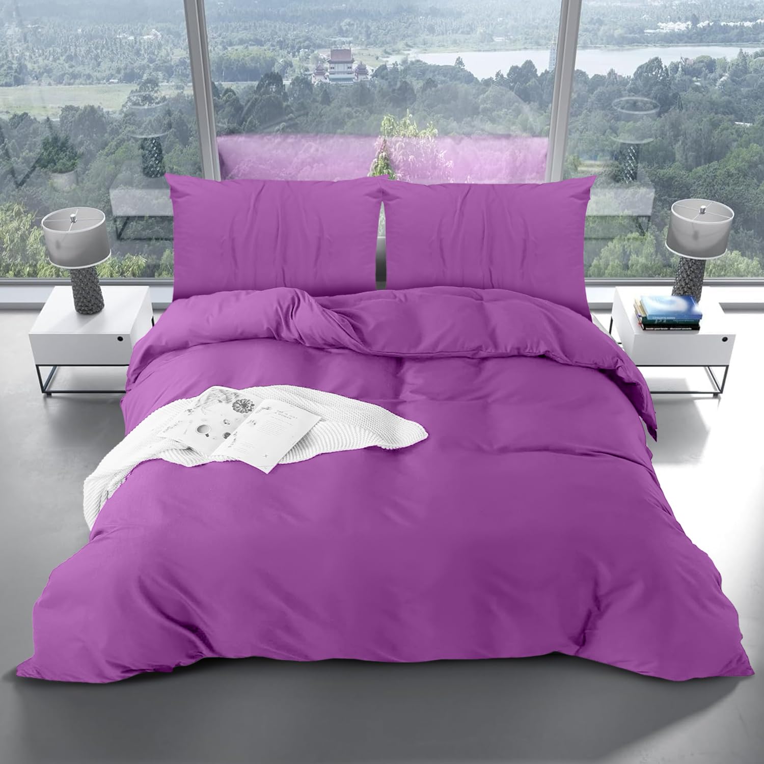 Yorkshire Bedding Super King Size Duvet Set, Soft & Breathable Brushed Microfibre Plain Duvet Cover with Pillow cases
