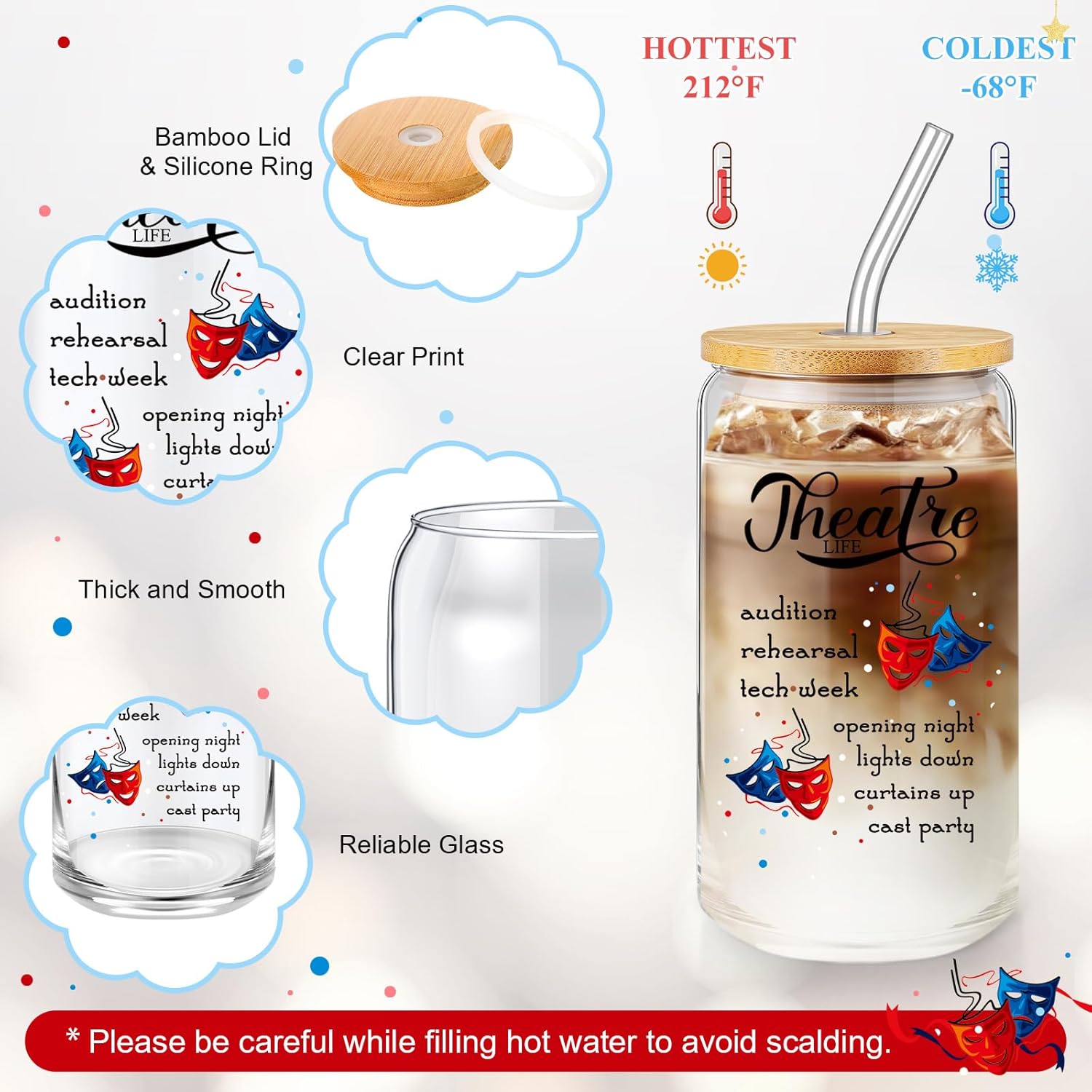 Sieral Theatre Gifts for Women Broadway Music Lover Gifts Wine Tumbler Musical Zipper Pouch Piano Keychain for Student Drama Lover Queen Teacher Actress - Image 3