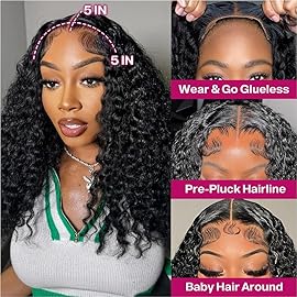 Ailwelia Curly Bob Wig Human Hair Deep Wave 200% Density 5x5 HD Lace Closure Wigs Human Hair Bob Wigs For Black Women Wear And Go Glueless Curly Wig Black Color 16 Inch