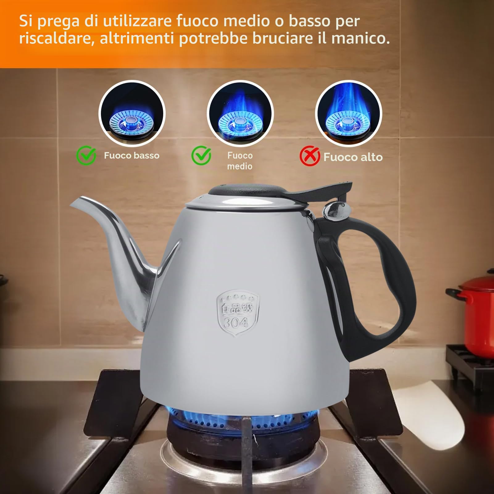 Teiera da tè, teiera in acciaio inossidabile con manico resistente al calore per finitura a specchio, 1,2 litri e 1,5 litri argento(1.5L)
