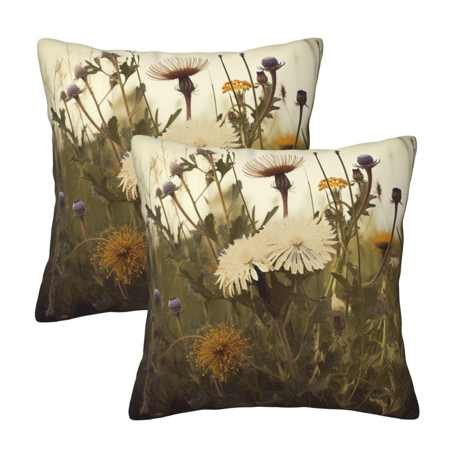 Wild Flowers Throw Pillow Cases 2 Pack Square Pillowcases Soft Pillow Protectors for Couch Livingroom Sofa Bed Office Car,40x40 CM