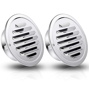 2 Pcs 4 Inch Stainless Steel Air Outlet Vents Round Louver Grille Cover Wall Air Soffit Vents Flat Ducting Air Ventilation Outlet Hood with Screen Mesh for Wall Ceiling