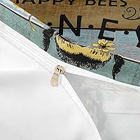 Vista 6 de Juego de ropa de cama de abeja amarilla para niñas y niños, funda de edredón con textura de madera de abeja tamaño Queen, funda de edredón de abeja