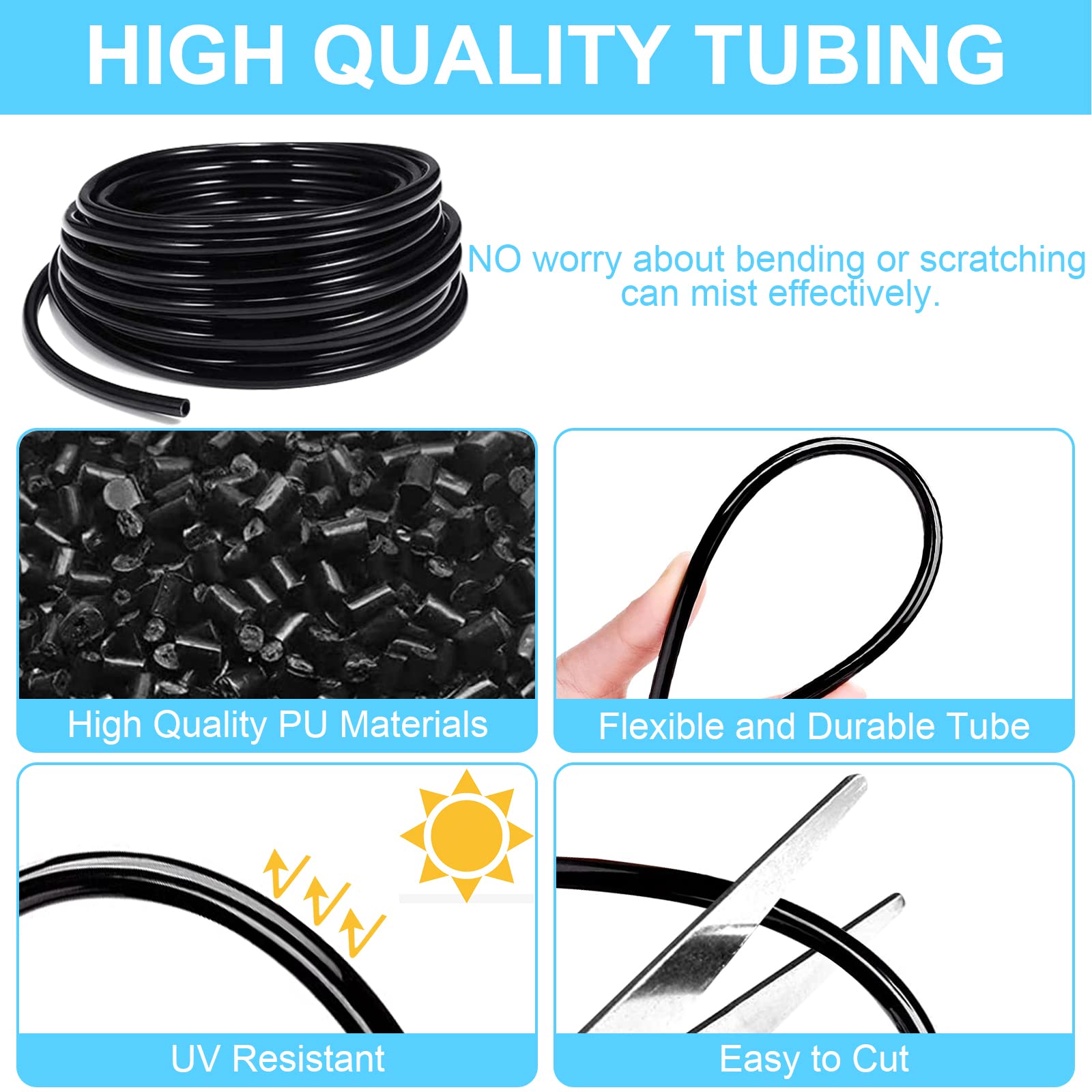 18M Sprühnebel Kühlung Bewässerungs System, 106Pcs Sprühnebel Kühlung Set, Kühlnebelsystem im Freien, Geeignet für Veranstaltungen im Freien, Gärten, Terrassen, Sonnenschirme und Dach