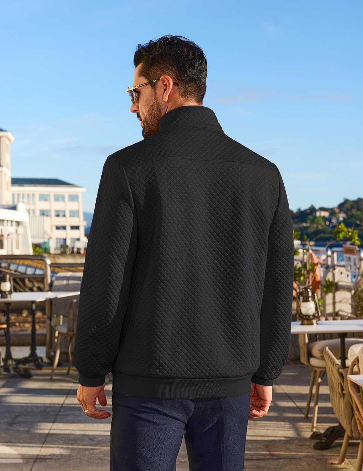 Vssjavun Mens Quarter Zip Pullover Quilted Sweatshirt Long Sleeve Casual Stand Collar Pullovers with Pockets - Image 4