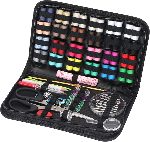 WWW Sewing Kit, Travel Sewing Kit for Adults and Kids, 171 PCS DIY Sewing Supplies and Sewing Accessories with Black Sewing Case, Portable Sewing Repair Kits for Traveler Emergency