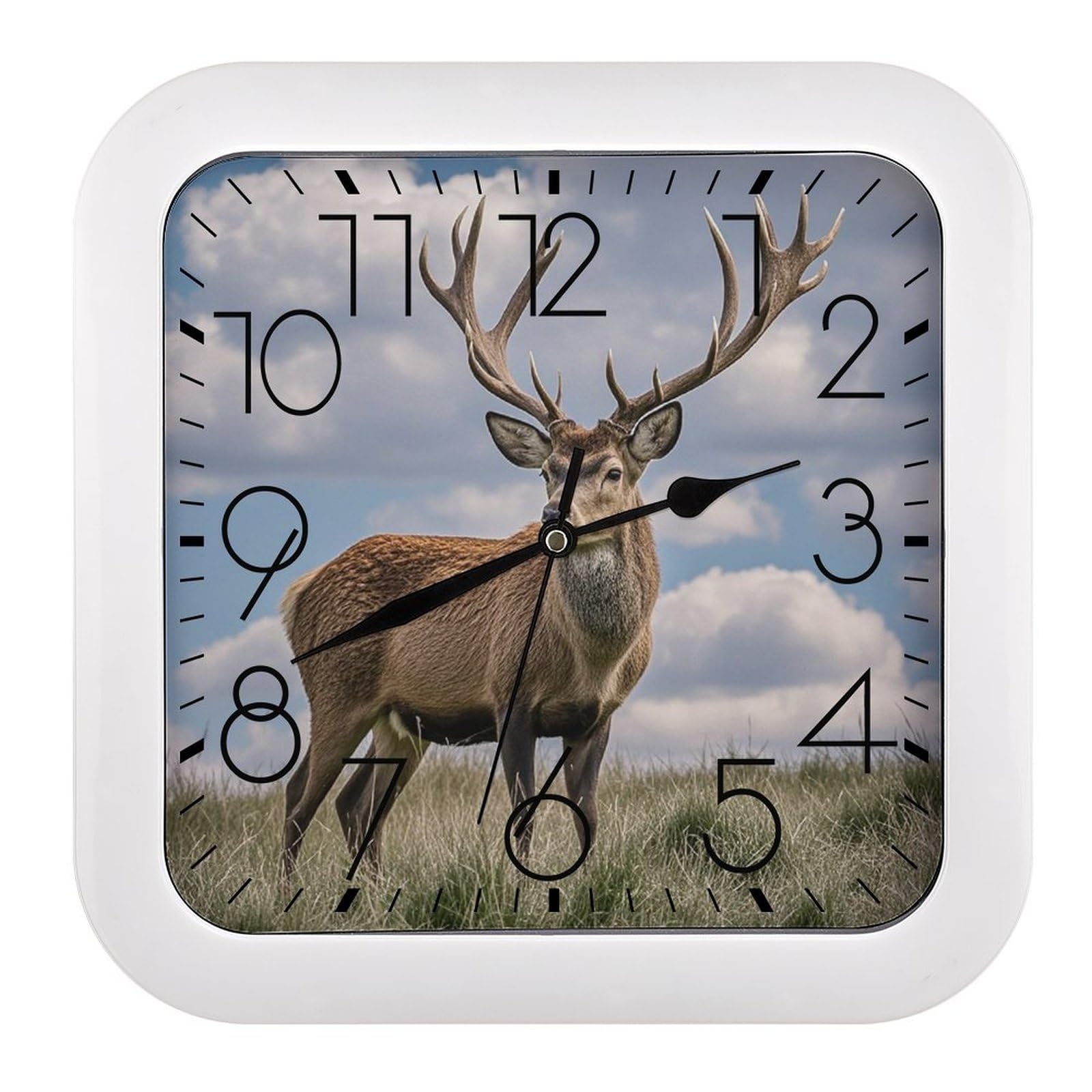LZQPOEAS Elk Wall Clock Fashionable Versatile Silent Wall Clock Simple Elegant Non Ticking Analog Clocks Easy to Install Square Modern Clocks for Home Decoration