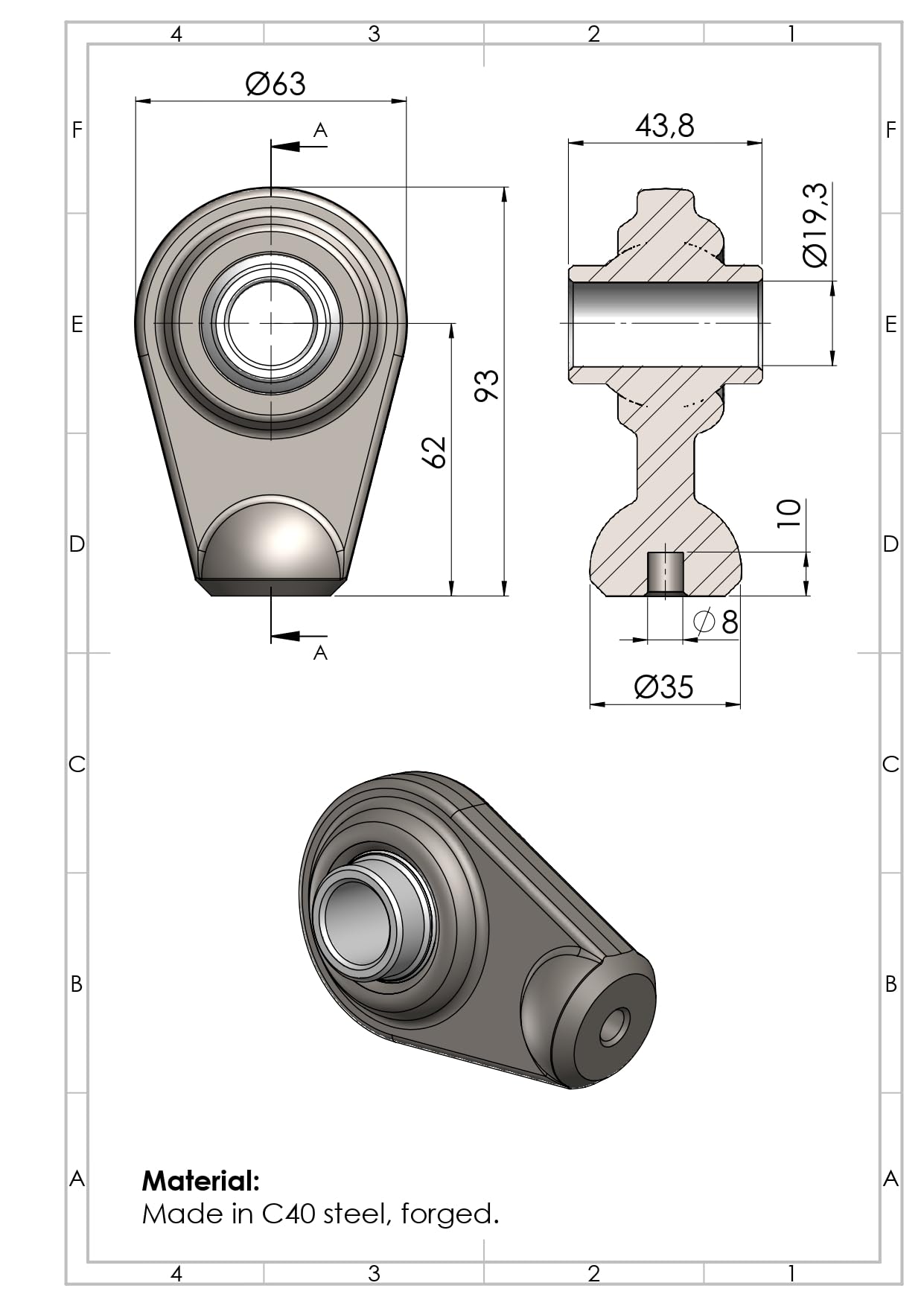 Oberlenker Anschweiß-Kugelgelenk/Anschweißaugen Kat. 1 & 2 (geschmiedeter Stahl) (KAT 2 (25.5 mm))
