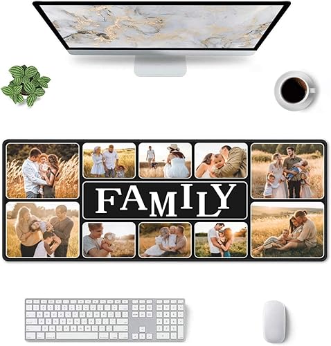 Alfombrilla de mouse personalizada con collage de 10 fotos de 31.5 x 12 pulgadas, alfombrilla de mouse personalizada con diseño familiar,