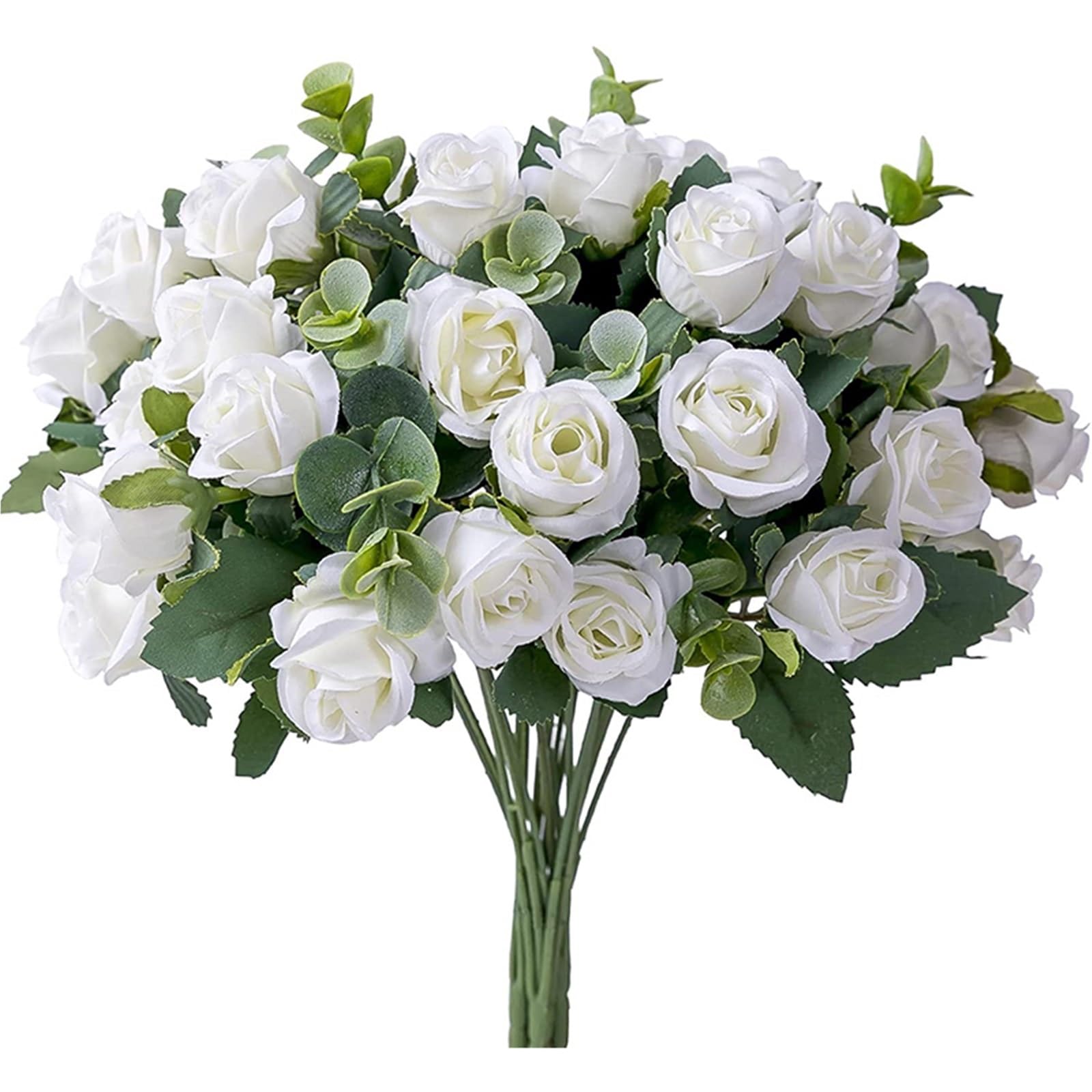 Dcrxz Artificial Flowers 3pcs Artificial Flower Silk Rose white Eucalyptus leaves Peony Bouquet Fake Flower for Wedding Table Party Vase Home Decor(White)