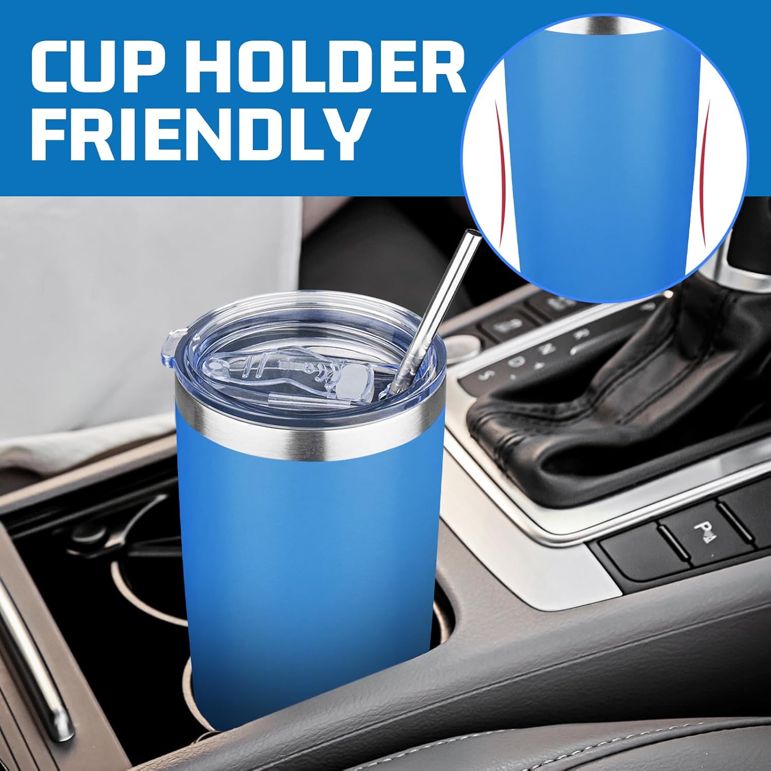 20 oz Tumbler with Lids and Straws, Stainless Steel Insulated Travel Coffee Mug, Double Wall Vacuum Insulated Tumblers, Powder Coated Coffee Tumbler for Cold & Hot Drinks (Sea Blue) - Image 6