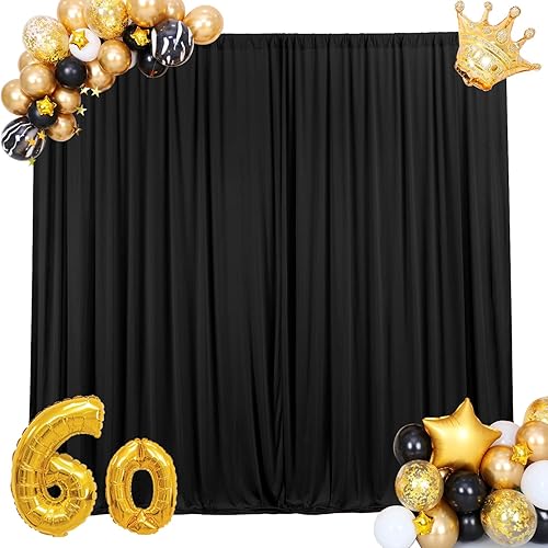 Miniatura 1 de Cortinas de fondo negras de 10 x 10 pies para fiestas, fiestas de cumpleaños, sin arrugas, cortinas de telón de fondo de tela para decoración de