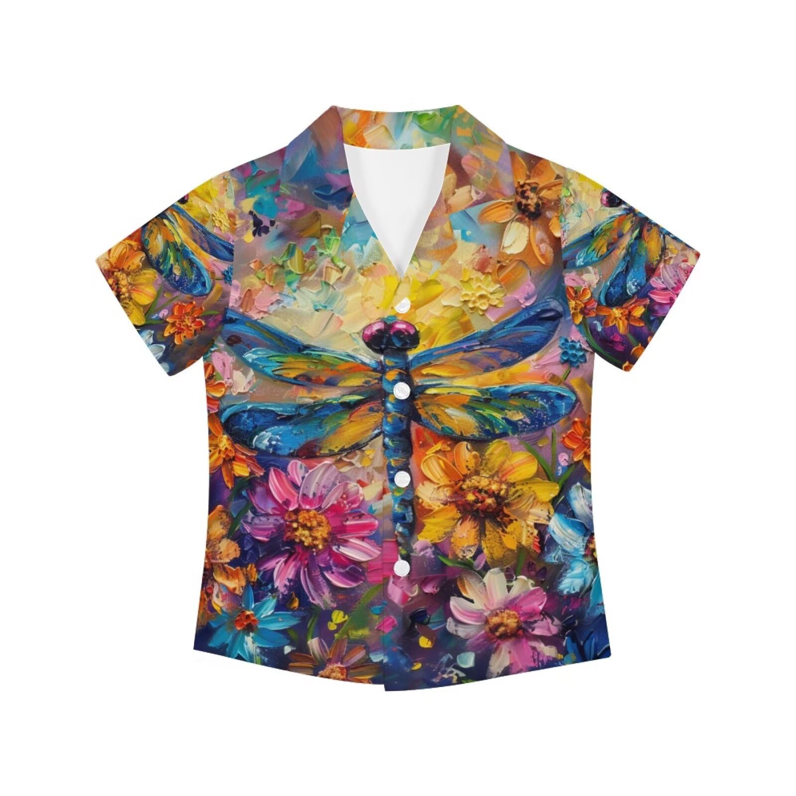 PinUp Angel Funky Casual Hawaiian Shirt Kids Boys Girls Art Oil Painting Animal Pattern Short Sleeve Unisex Beach Shirt