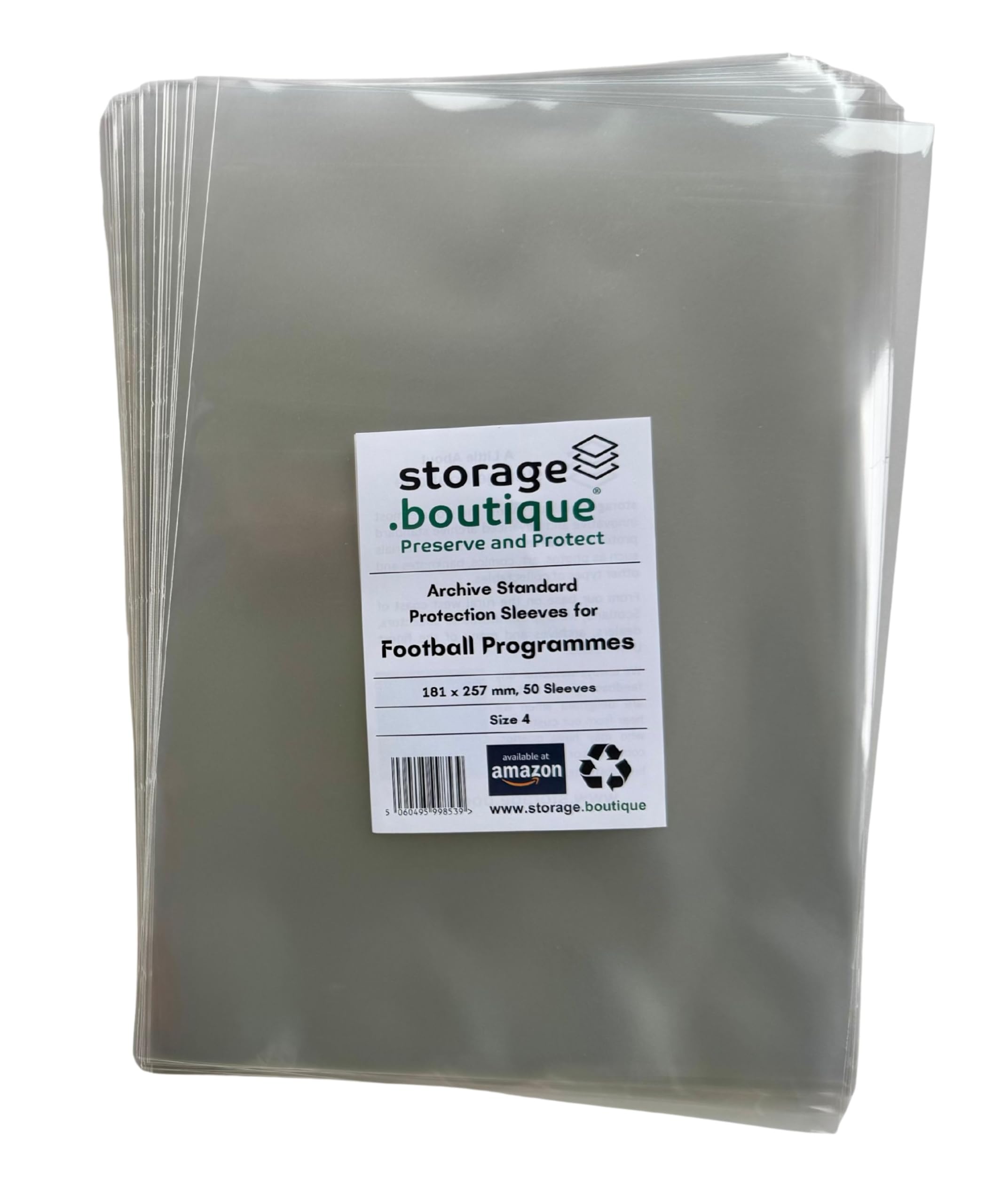 storage.boutique Football Programme Protection Sleeves, Archive Standard, Size 4, 181 x 257 mm, 50