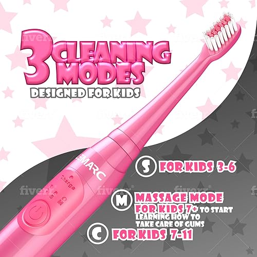 Miniatura 2 de LEMARC USA Supersonic Kids Cepillo de dientes eléctrico 8 cabezales de cepillo Dupont recargable por USB control de velocidad de vibración y modo de