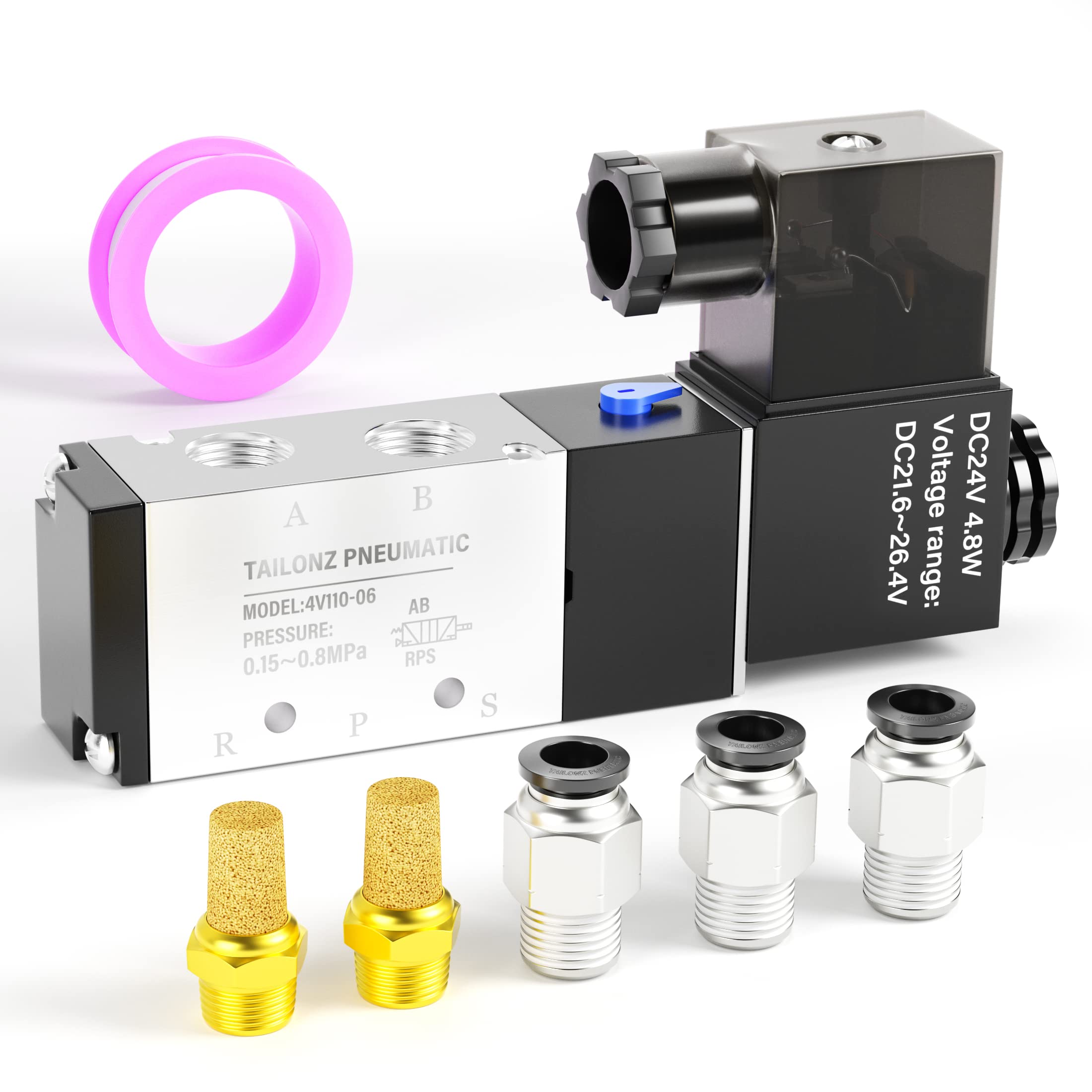 TAILONZ 1/8"NPT DC24V Solenoid Valve 2Position 5Way Junction Box 4V110-06