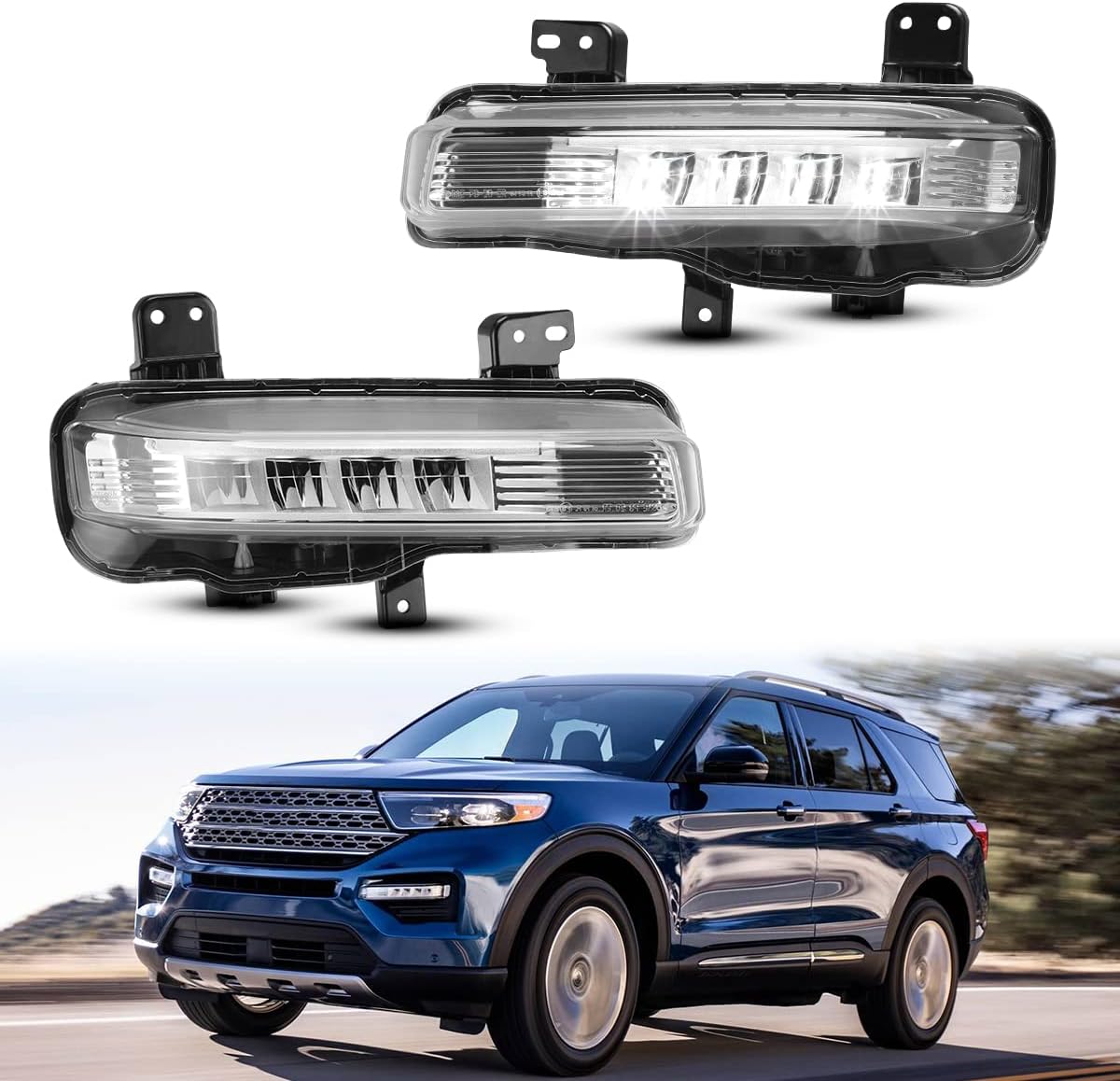 Nixon Offroad Fog Light Set for 06-10 Ford Explorer & 07-10 Ford Explorer Sport Trac w/Bulbs, Fog Light Assembly, Fog Lamp Replacement Clear Lens w/o Ironman & Sport Pkg, Eddie Bauer, Limited