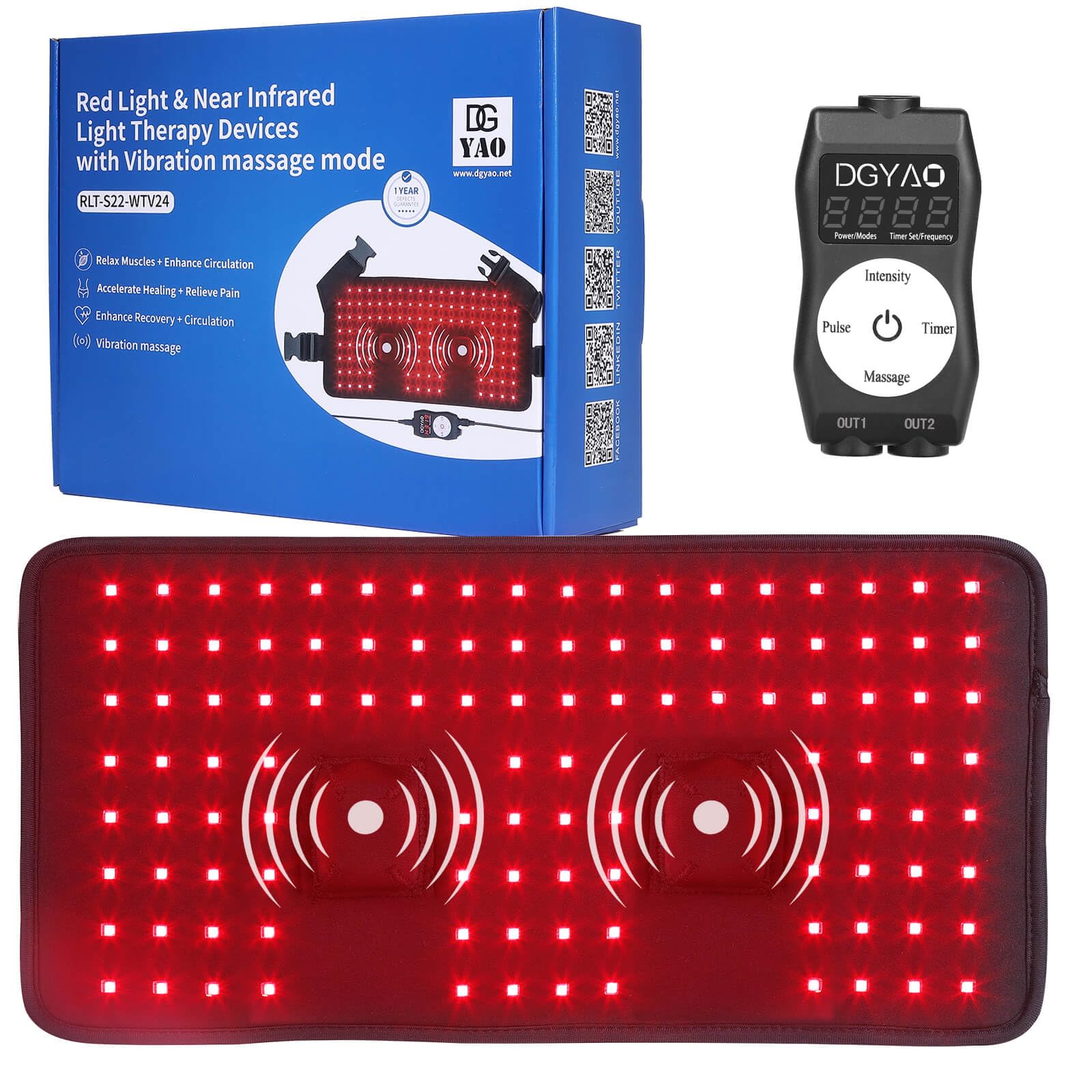 DGYAO New Red Light Therapy Belt with Vibration Massager & Pulsing Function - Red Near Infrared Light Therapy Wrap for Body Pain Relief Skin Care