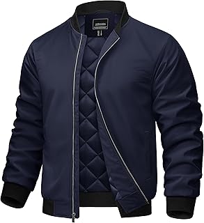 Men's Bomber Jackets Full Zipper Spring Fall Jacket Windproof Water Resistant Winter Warm Padded Coats