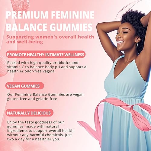 Miniatura 4 de Gomitas prémium de equilibrio femenino, equilibrio del pH y probióticos vaginales para mujeres con apoyo inmunológico, veganas, sin gluten, sabor a