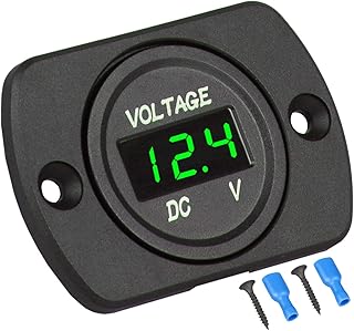 DC 12V 24V Car Voltmeter LED Digital Display Voltmeter Panel, Waterproof Digital Round Panel Voltage Tester Gauge Meter with Terminals for Boat Marine Vehicle Motorcycle Truck ATV UTV (Green Light)