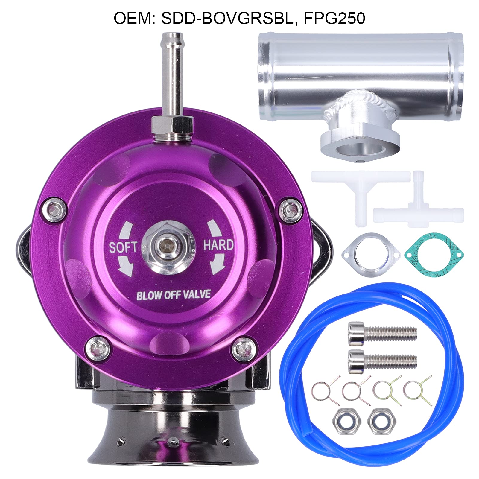 Valvola Scarico Auto, Akozon Universale Tubo Flangiato da 2,5 Pollici / 64mm Valvola di Scarico Turbo Billet in Alluminio, SDD-BOVGRSBL, FPG250, Valvola di Sfiato per Turbo Viola