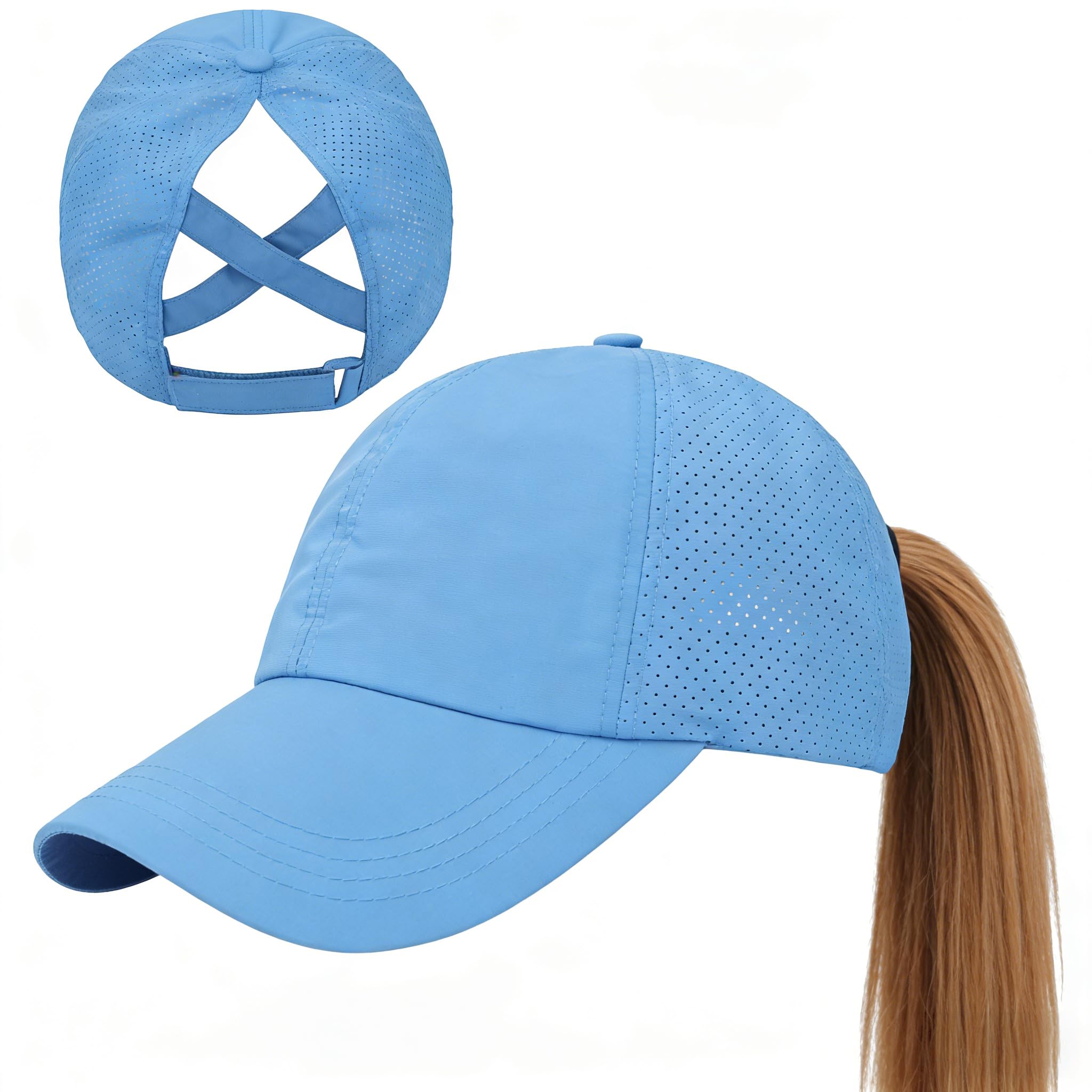 Gorra de Béisbol Mujer Cola de Caballo Verano Transpirable Gorra Secado rápido del Deporte Ponycap de High Messy Bun Ajustable Buckle — view 14