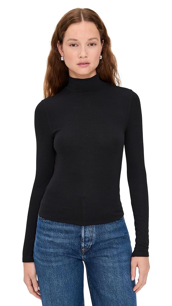 FRAME Women's Rib Turtleneck, Black, XS at Amazon Women's