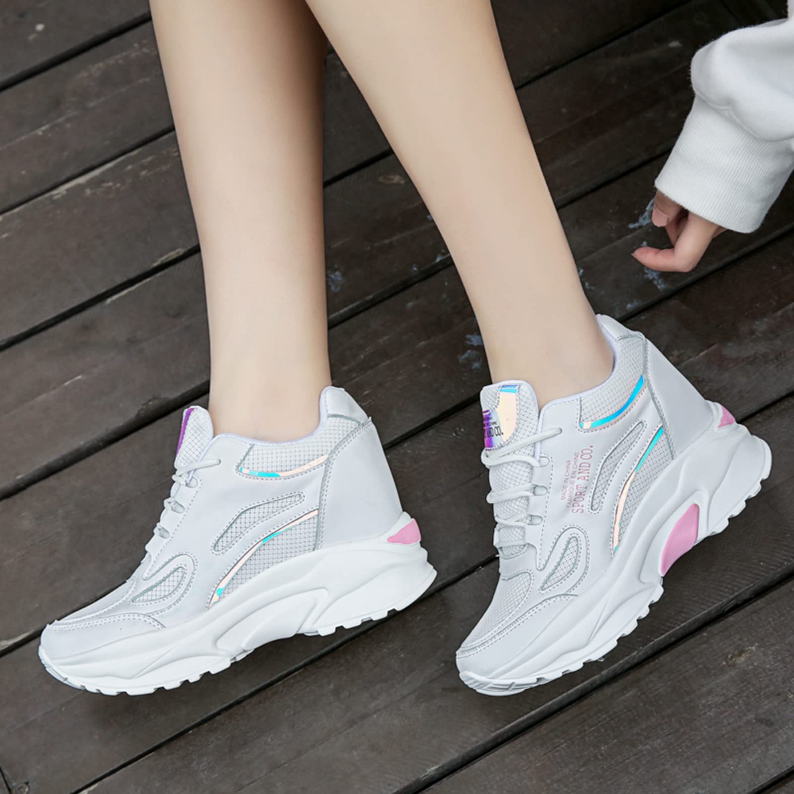 AONEGOLD Sneakers con Zeppa Donna Scarpe da Ginnastica con Tacco Nascosto Sportive Fitness Scarpe Traspiranti Plateau Casual Moda Antiscivolo Sneakers